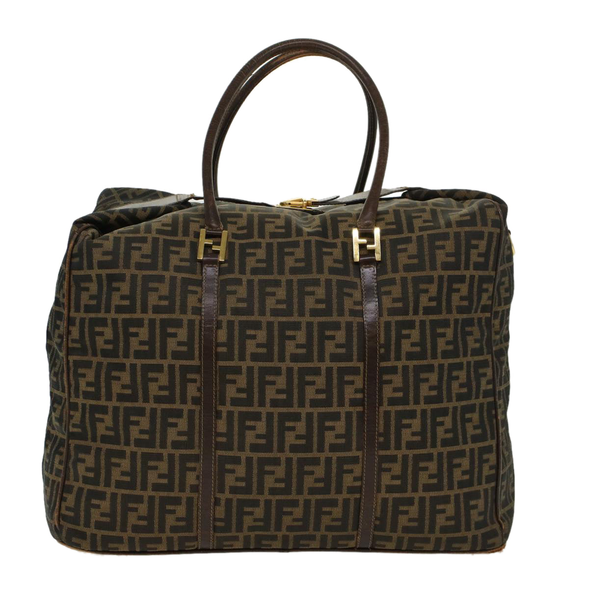 FENDI Zucca Canvas Boston Bag Nylon 2way Brown Black  45632