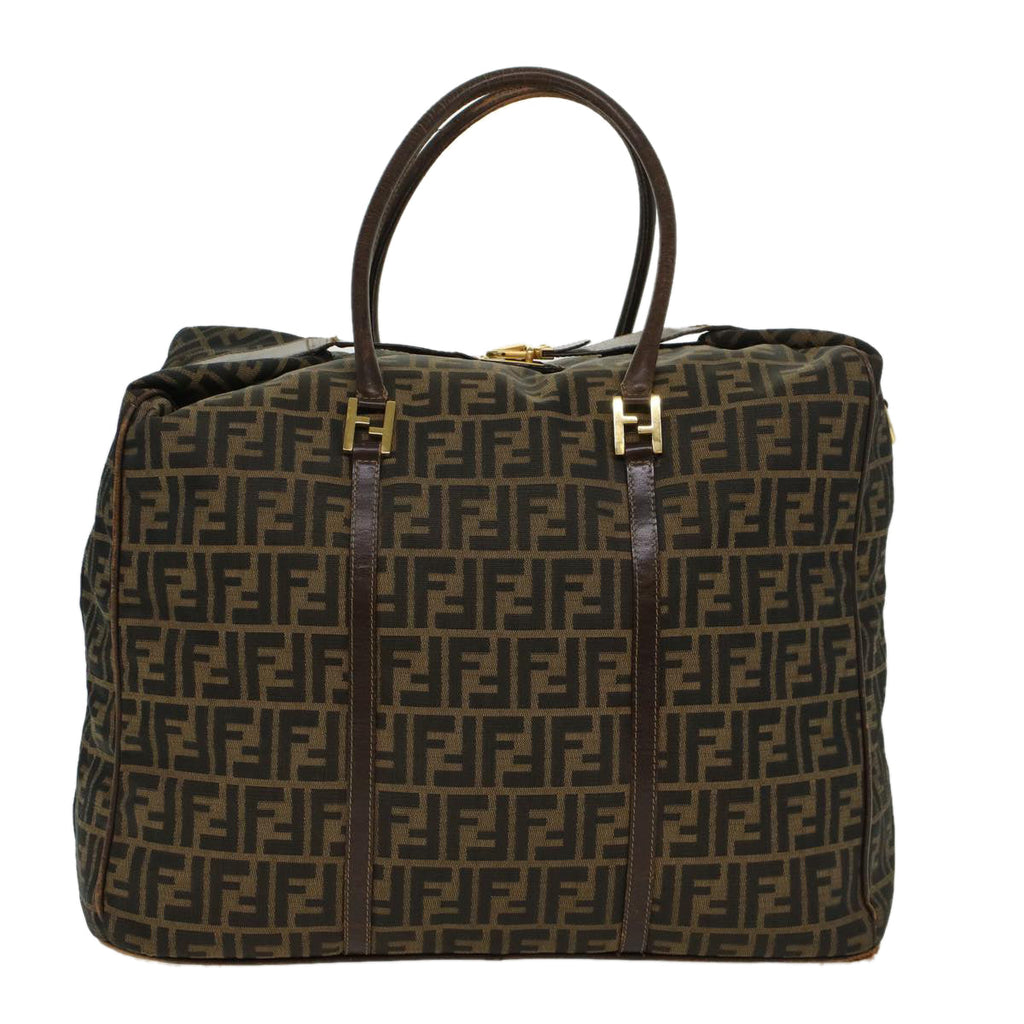 FENDI Zucca Canvas Boston Bag Nylon 2way Brown Black Auth 45632