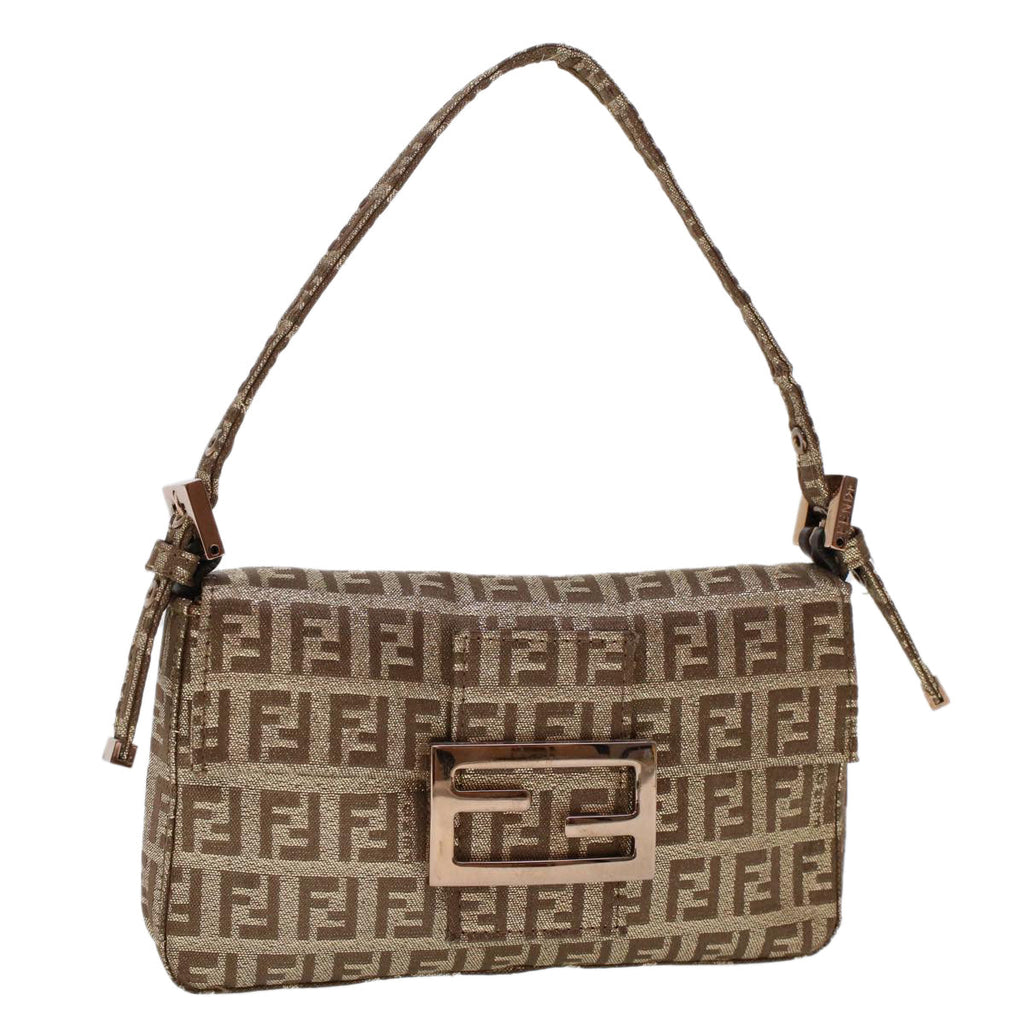 FENDI Zucchino Canvas Mini Mamma Baguette Pouch Gold Tone 45633A