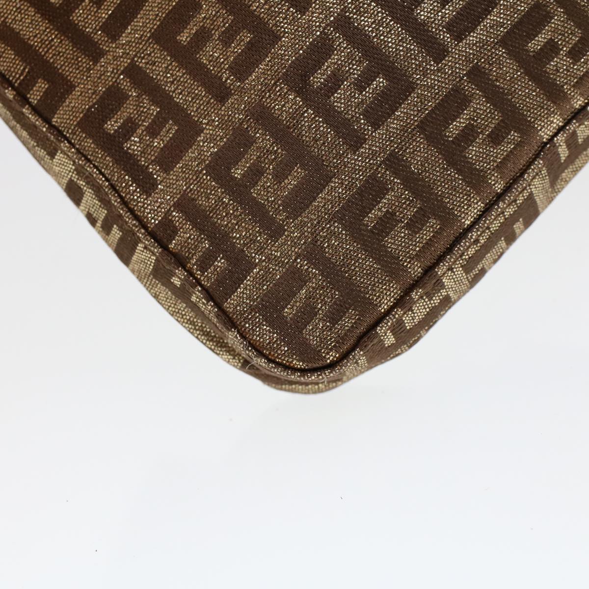 FENDI Zucchino Canvas Mini Mamma Baguette Pouch Gold Tone 45633A