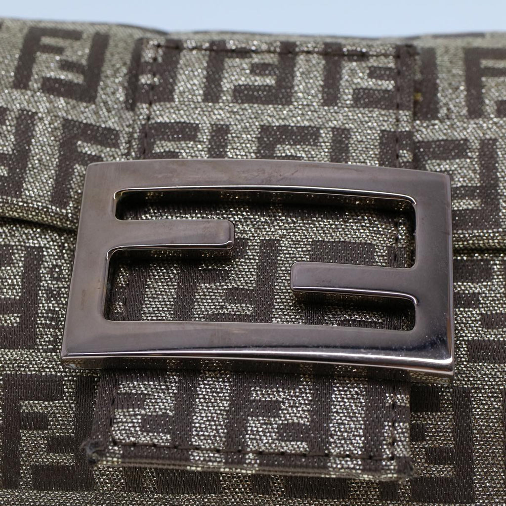 FENDI Zucchino Canvas Mini Mamma Baguette Pouch Gold Tone 45633A