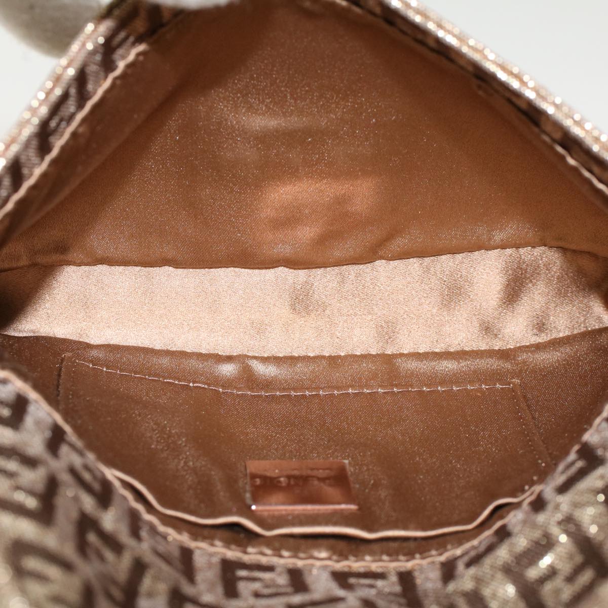 FENDI Zucchino Canvas Mini Mamma Baguette Pouch Gold Tone 45633A