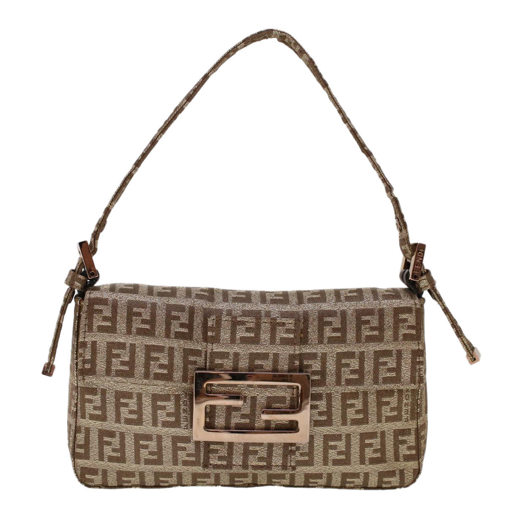 FENDI Zucchino Canvas Mini Mamma Baguette Pouch Gold Tone 45633A