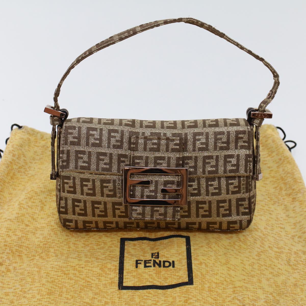 FENDI Zucchino Canvas Mini Mamma Baguette Pouch Gold Tone 45633A