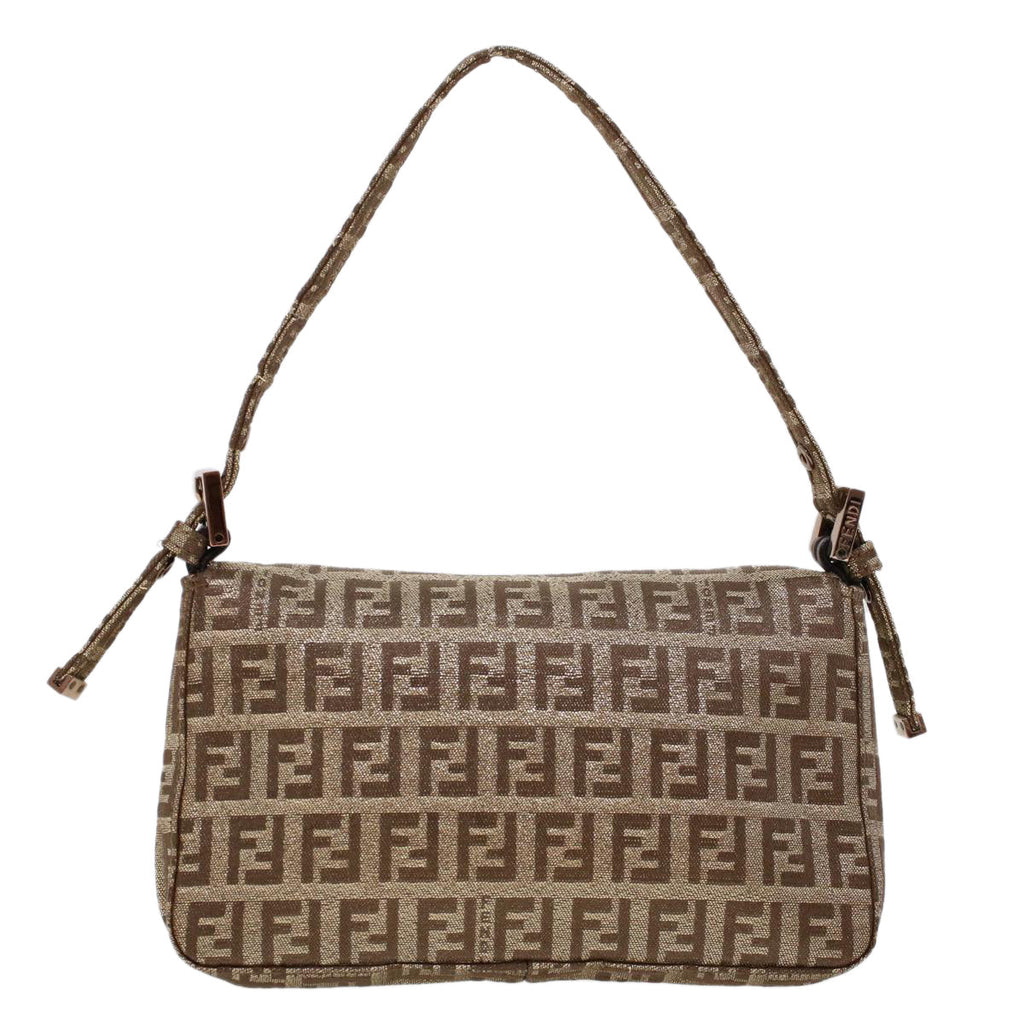 FENDI Zucchino Canvas Mini Mamma Baguette Pouch Gold Tone 45633A