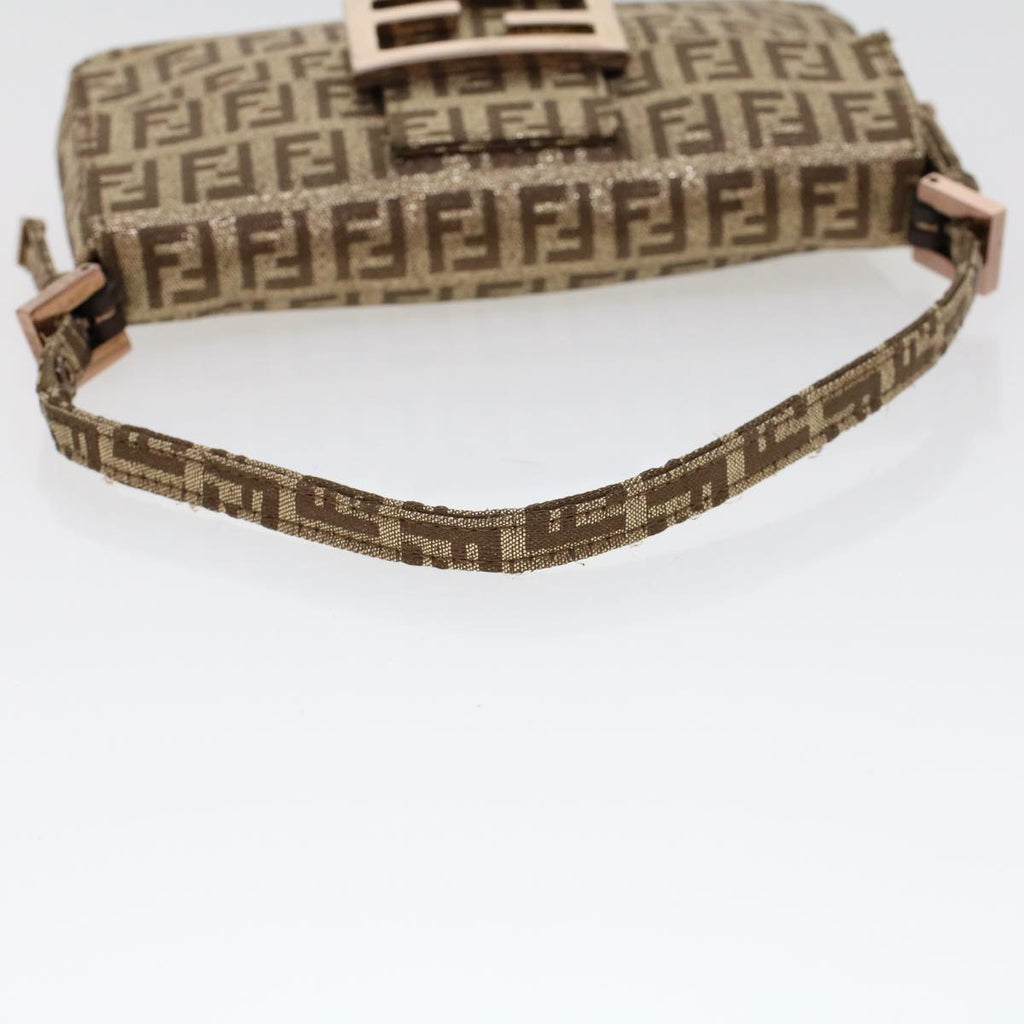 FENDI Zucchino Canvas Mini Mamma Baguette Pouch Gold Tone 45633A
