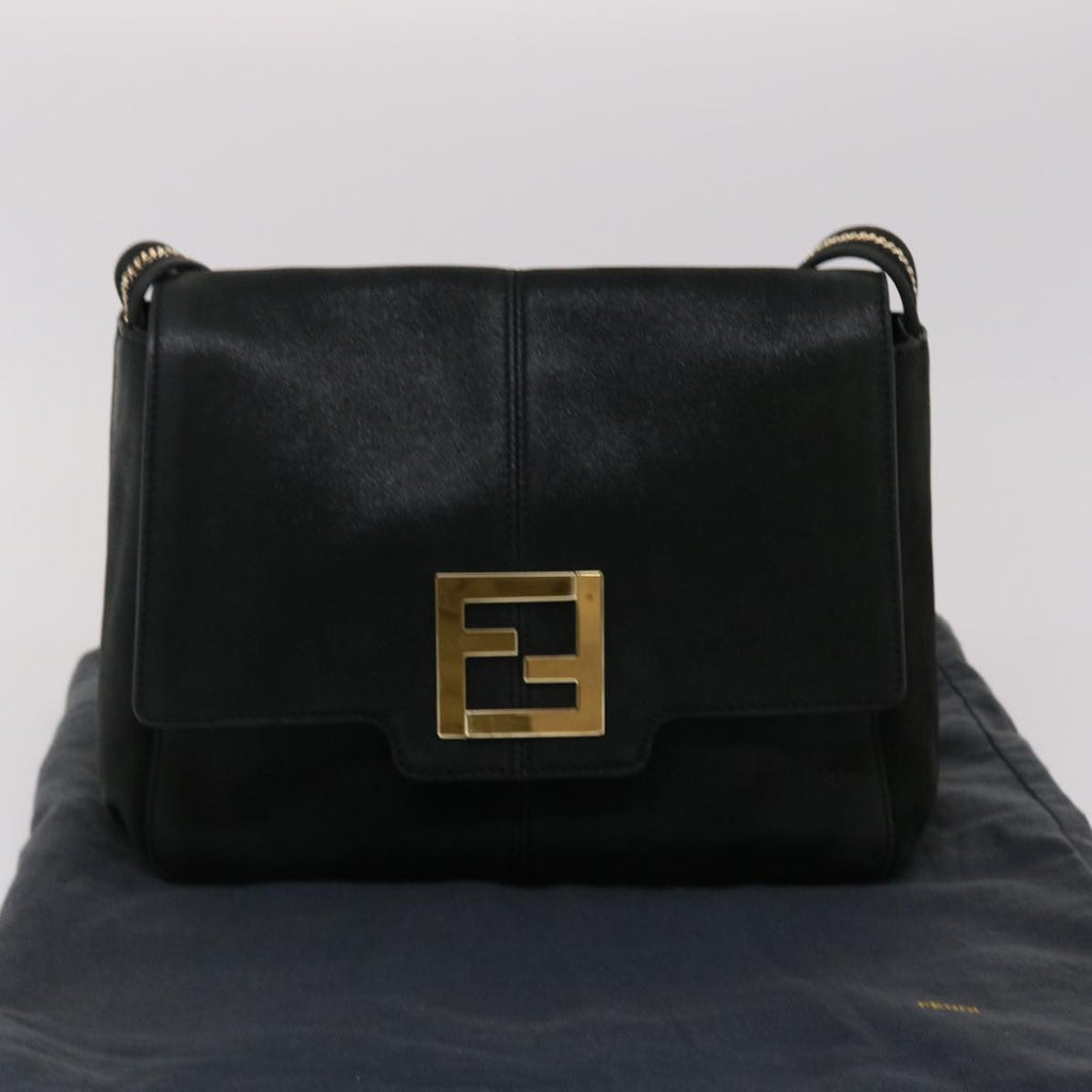 FENDI Shoulder Bag Leather Black 45641