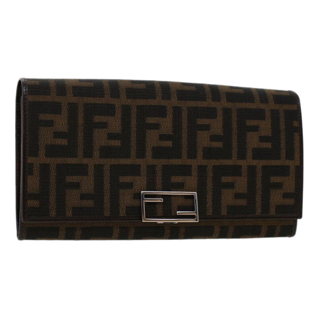 FENDI Zucca Canvas Long Wallet Black Brown 45644