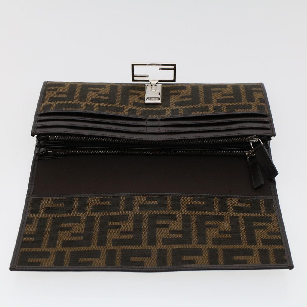 FENDI Zucca Canvas Long Wallet Black Brown 45644