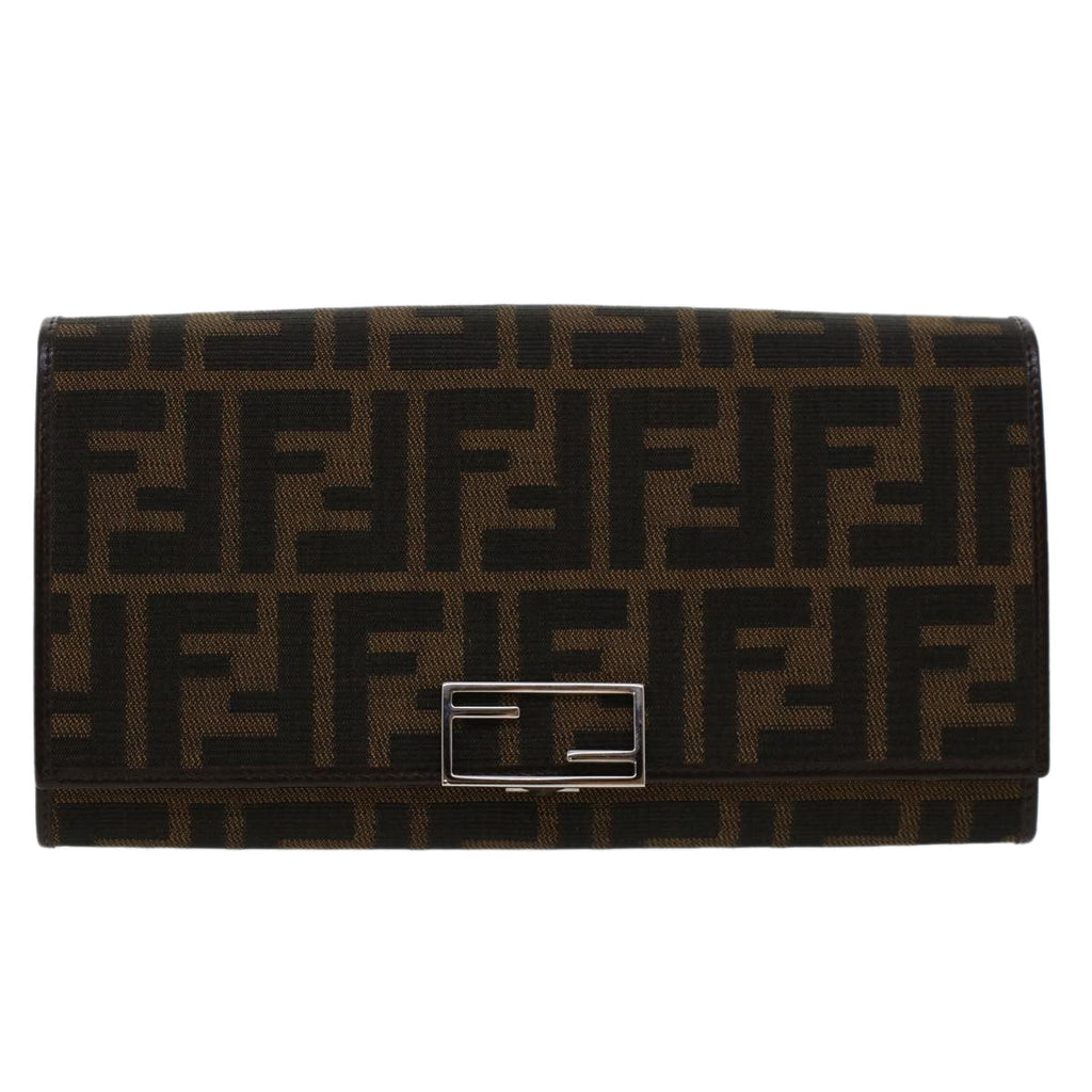 FENDI Zucca Canvas Long Wallet Black Brown 45644