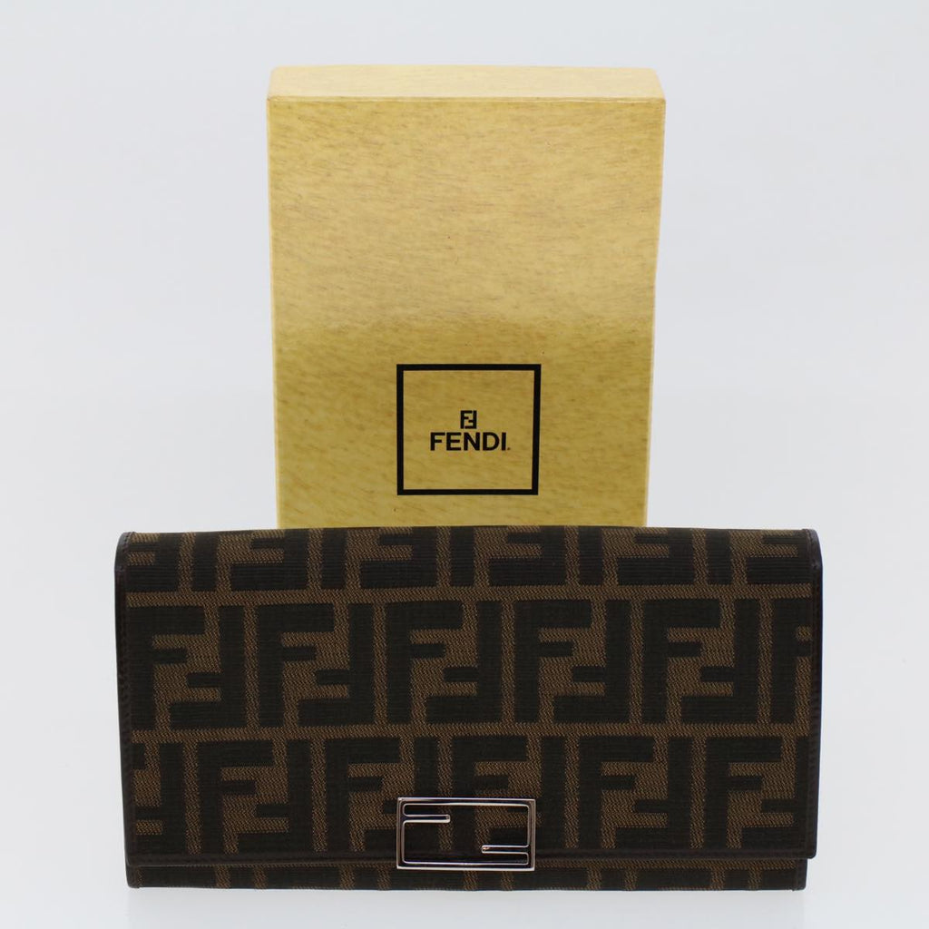 FENDI Zucca Canvas Long Wallet Black Brown 45644