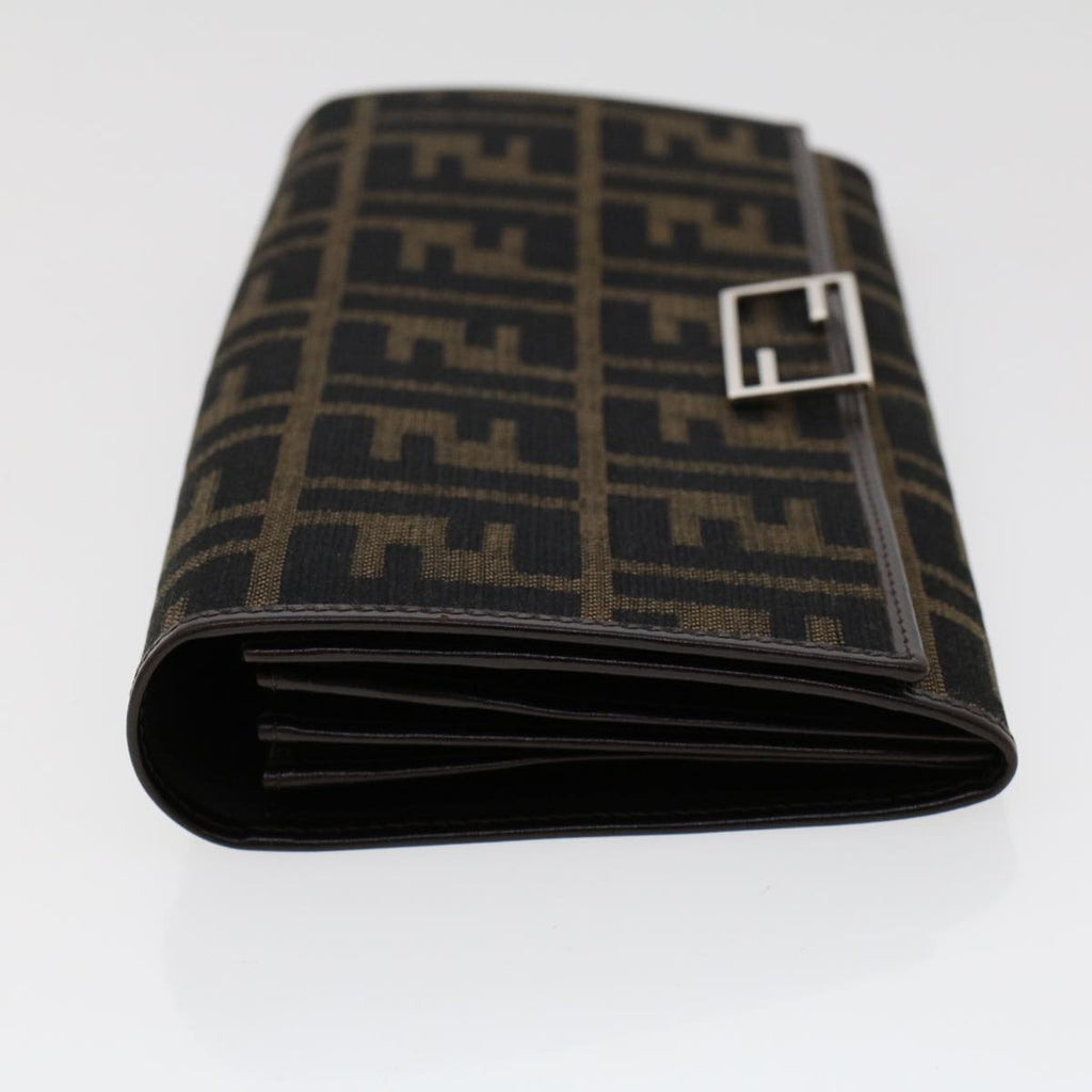 FENDI Zucca Canvas Long Wallet Black Brown 45644