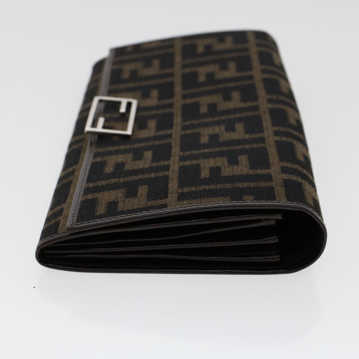 FENDI Zucca Canvas Long Wallet Black Brown 45644