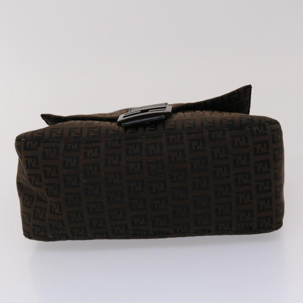 FENDI Zucchino Canvas Mamma Baguette Shoulder Bag Brown 45656