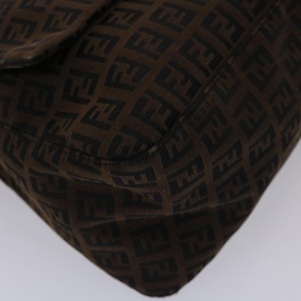 FENDI Zucchino Canvas Mamma Baguette Shoulder Bag Brown 45656