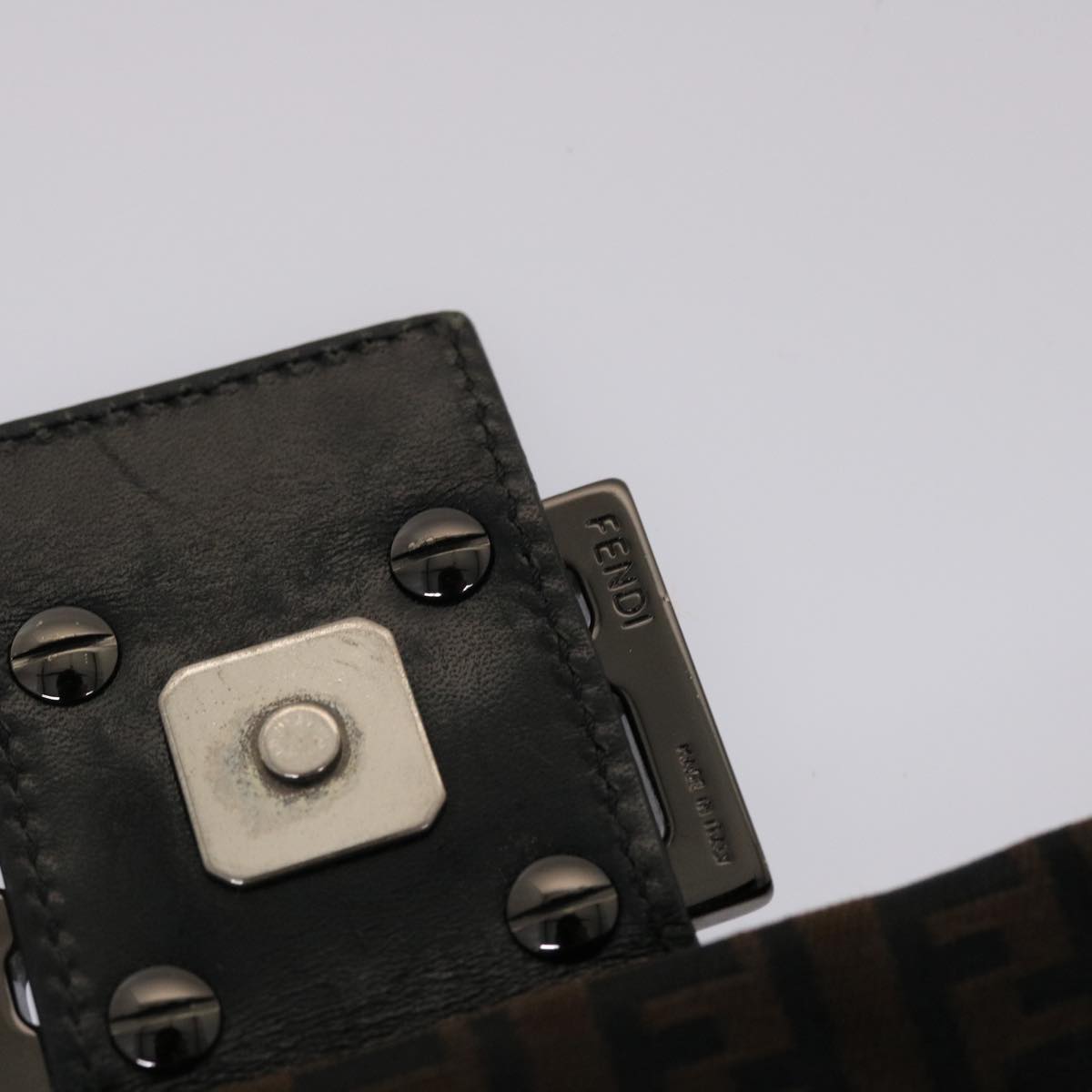FENDI Zucchino Canvas Mamma Baguette Shoulder Bag Brown 45656