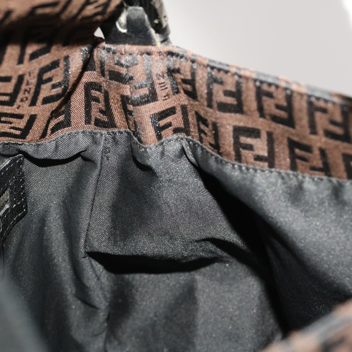 FENDI Zucchino Canvas Mamma Baguette Shoulder Bag Brown 45656