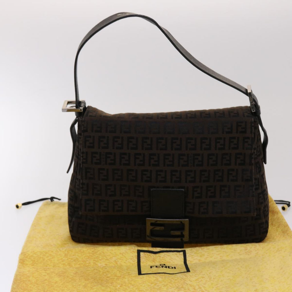 FENDI Zucchino Canvas Mamma Baguette Shoulder Bag Brown 45656