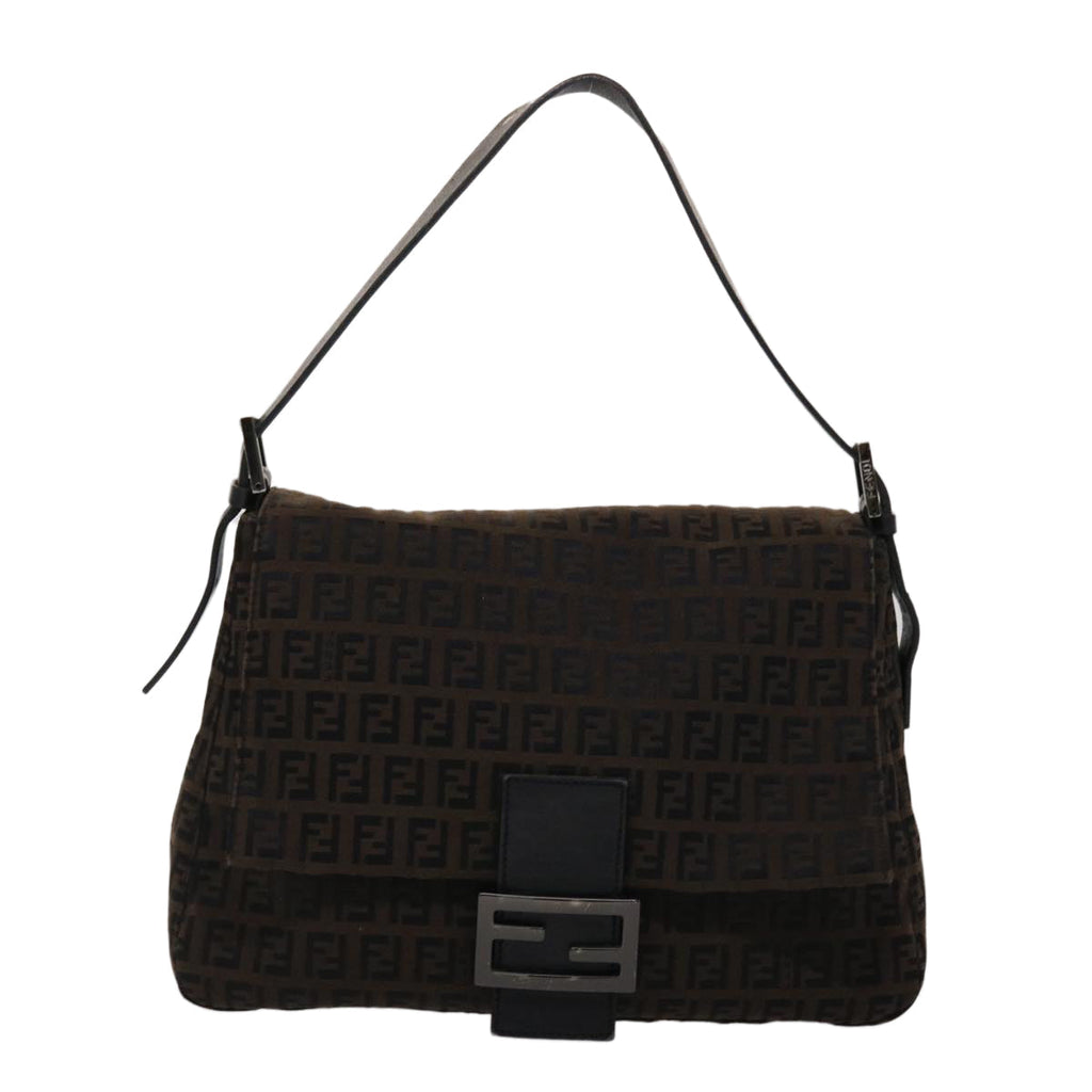 FENDI Zucchino Canvas Mamma Baguette Shoulder Bag Brown 45656