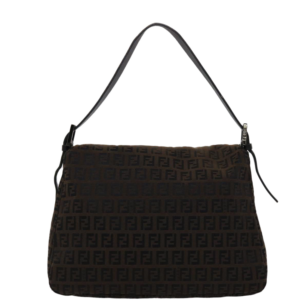 FENDI Zucchino Canvas Mamma Baguette Shoulder Bag Brown 45656