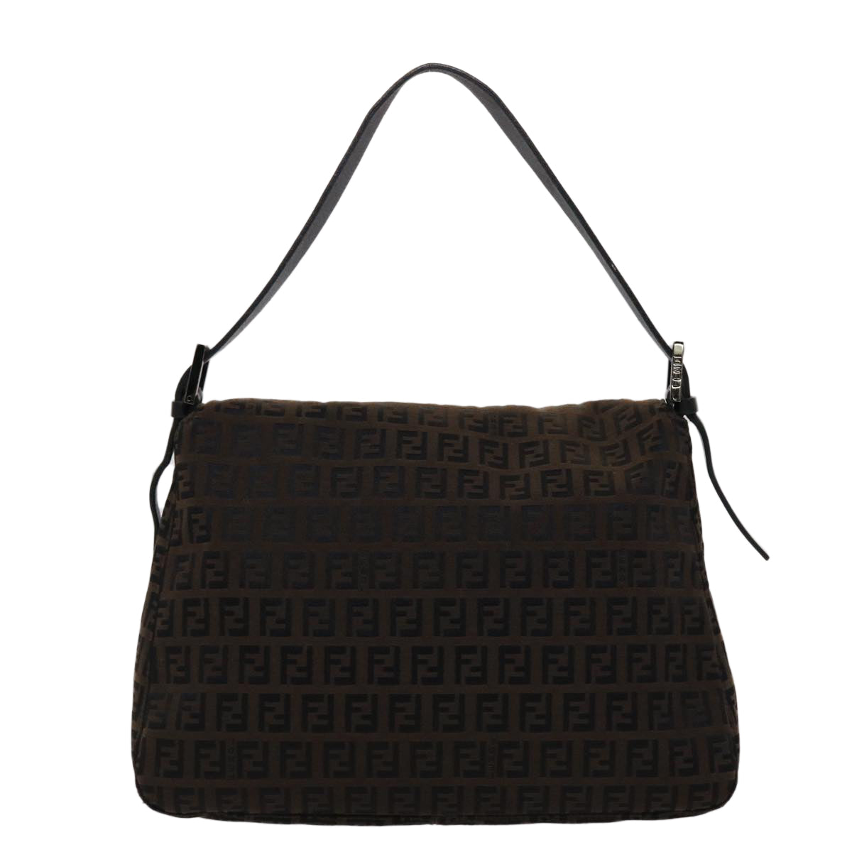 FENDI Zucchino Canvas Mamma Baguette Shoulder Bag Brown 45656