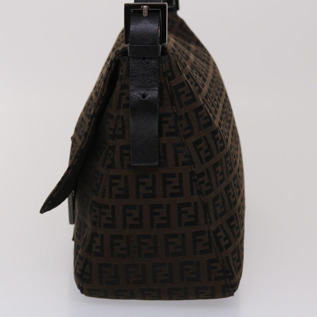 FENDI Zucchino Canvas Mamma Baguette Shoulder Bag Brown 45656
