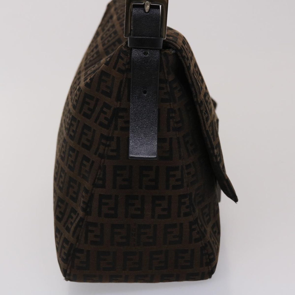FENDI Zucchino Canvas Mamma Baguette Shoulder Bag Brown 45656