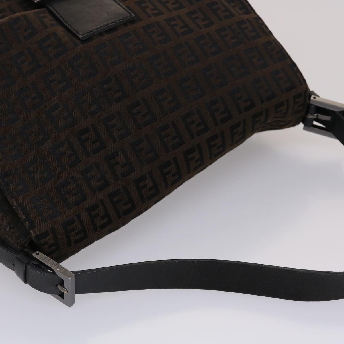 FENDI Zucchino Canvas Mamma Baguette Shoulder Bag Brown 45656