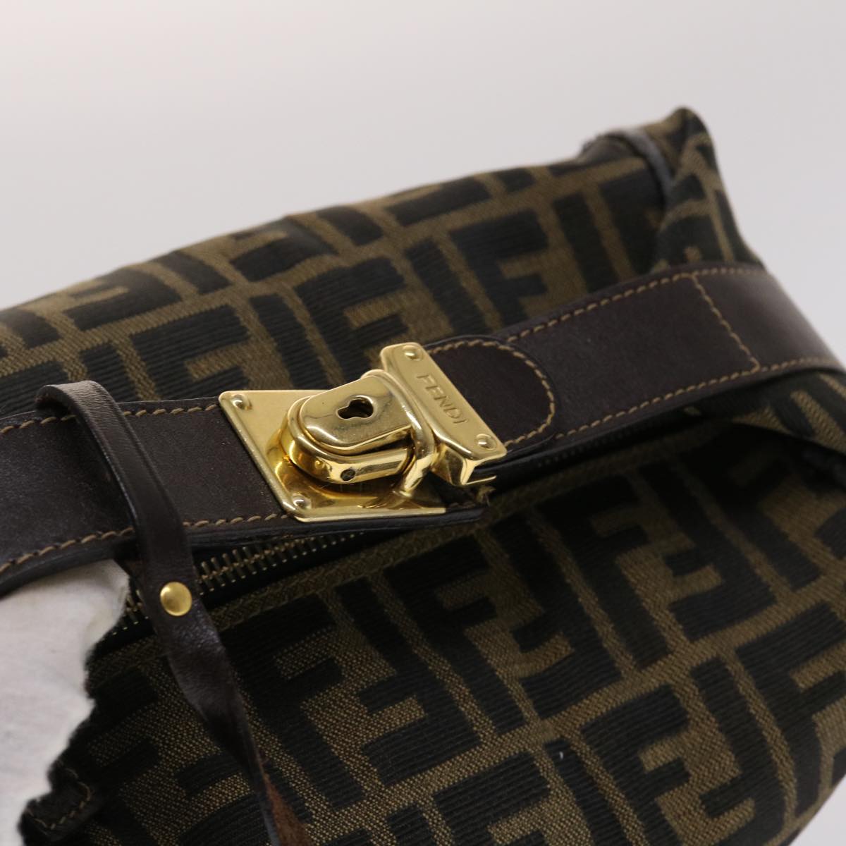 FENDI Zucca Canvas Hand Bag Black Brown 2111 26348 088 45832