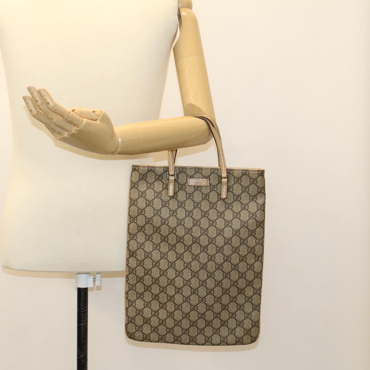 GUCCI GG Canvas Hand Bag PVC Leather Beige 117551 45849