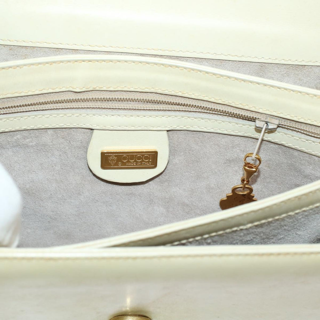 GUCCI Turn Lock Shoulder Bag Leather White 001.406.0587 45900