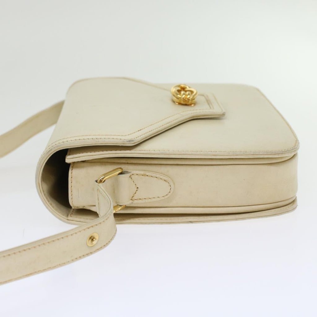 GUCCI Turn Lock Shoulder Bag Leather White 001.406.0587 45900