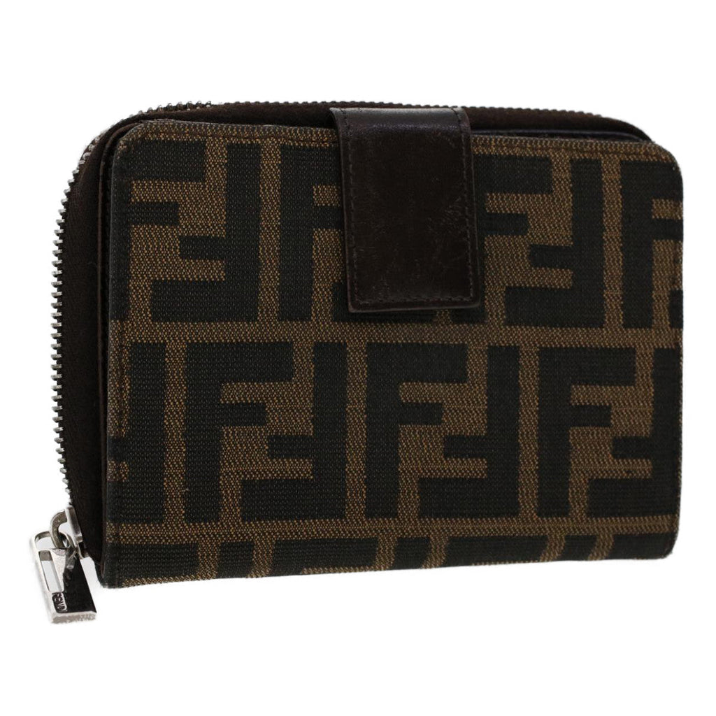 FENDI Zucca Canvas Wallet Black Brown 45939