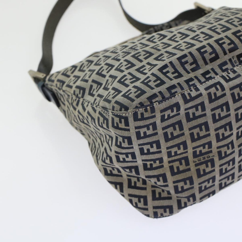 FENDI Zucchino Canvas Mamma Baguette Shoulder Bag Leather Navy 45956