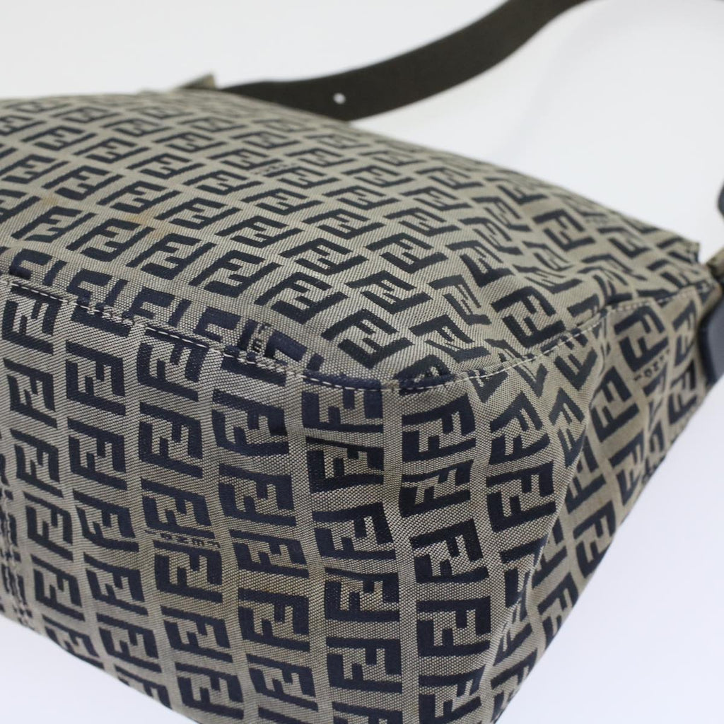 FENDI Zucchino Canvas Mamma Baguette Shoulder Bag Leather Navy 45956