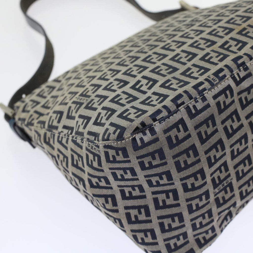 FENDI Zucchino Canvas Mamma Baguette Shoulder Bag Leather Navy 45956