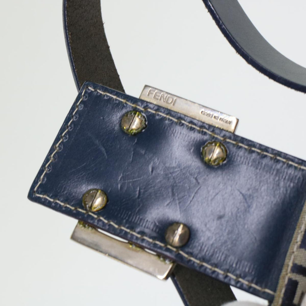 FENDI Zucchino Canvas Mamma Baguette Shoulder Bag Leather Navy 45956