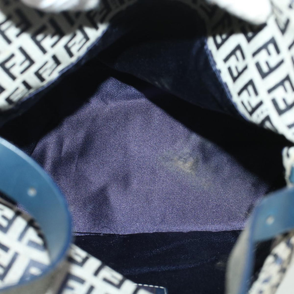 FENDI Zucchino Canvas Mamma Baguette Shoulder Bag Leather Navy 45956