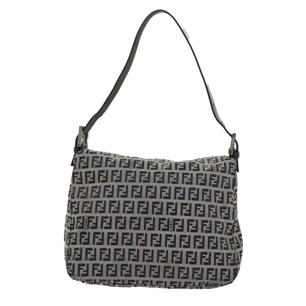 FENDI Zucchino Canvas Mamma Baguette Shoulder Bag Leather Navy 45956