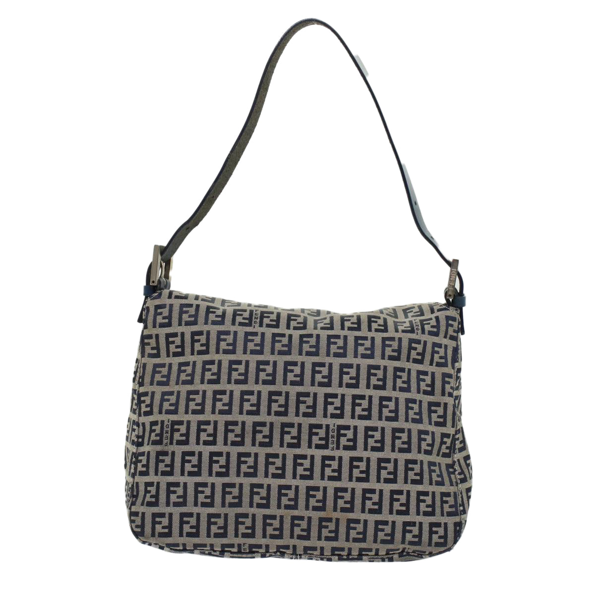 FENDI Zucchino Canvas Mamma Baguette Shoulder Bag Leather Navy 45956