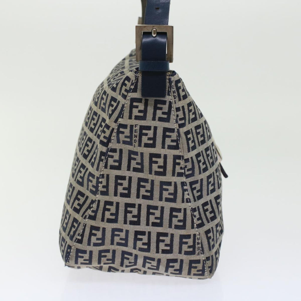 FENDI Zucchino Canvas Mamma Baguette Shoulder Bag Leather Navy 45956