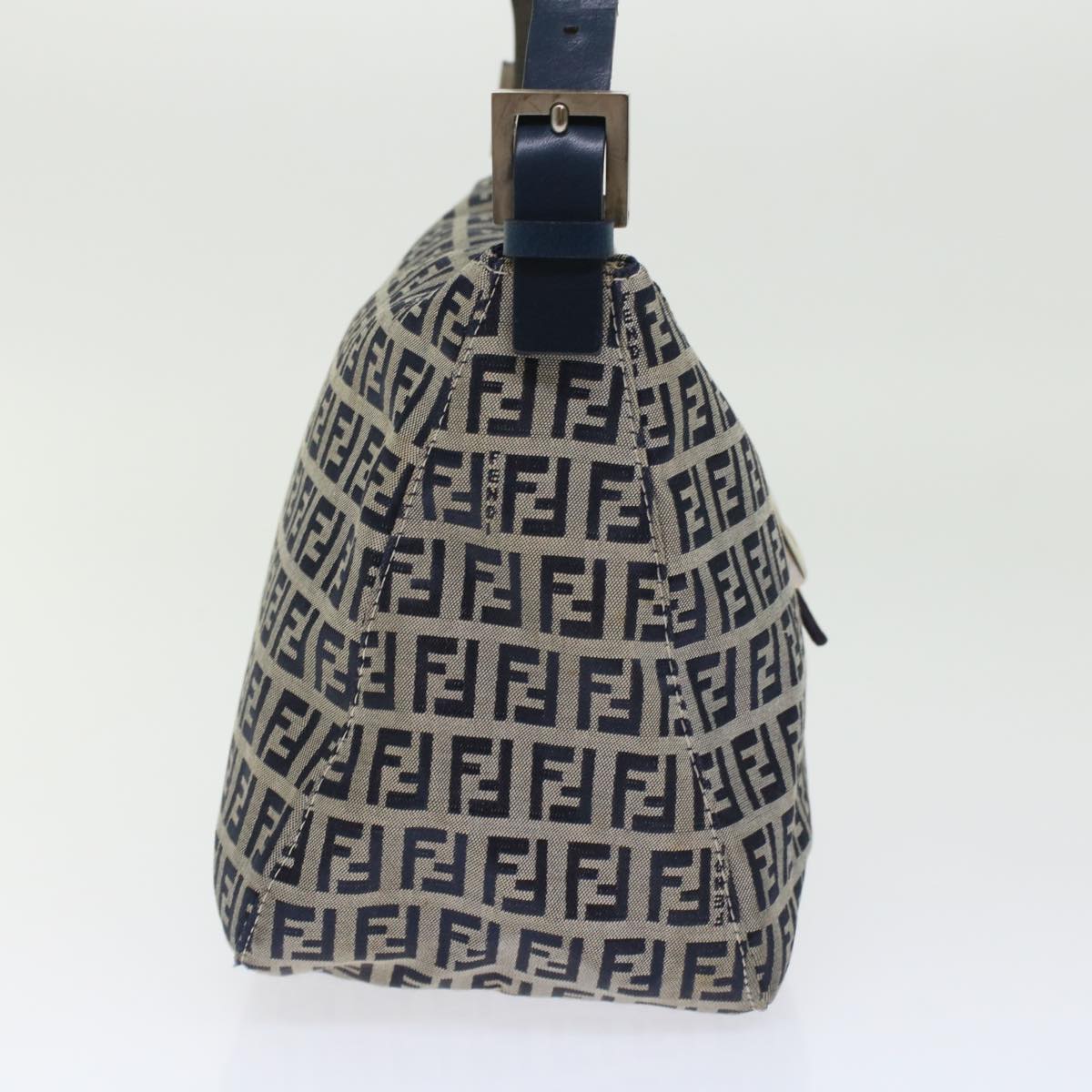 FENDI Zucchino Canvas Mamma Baguette Shoulder Bag Leather Navy 45956