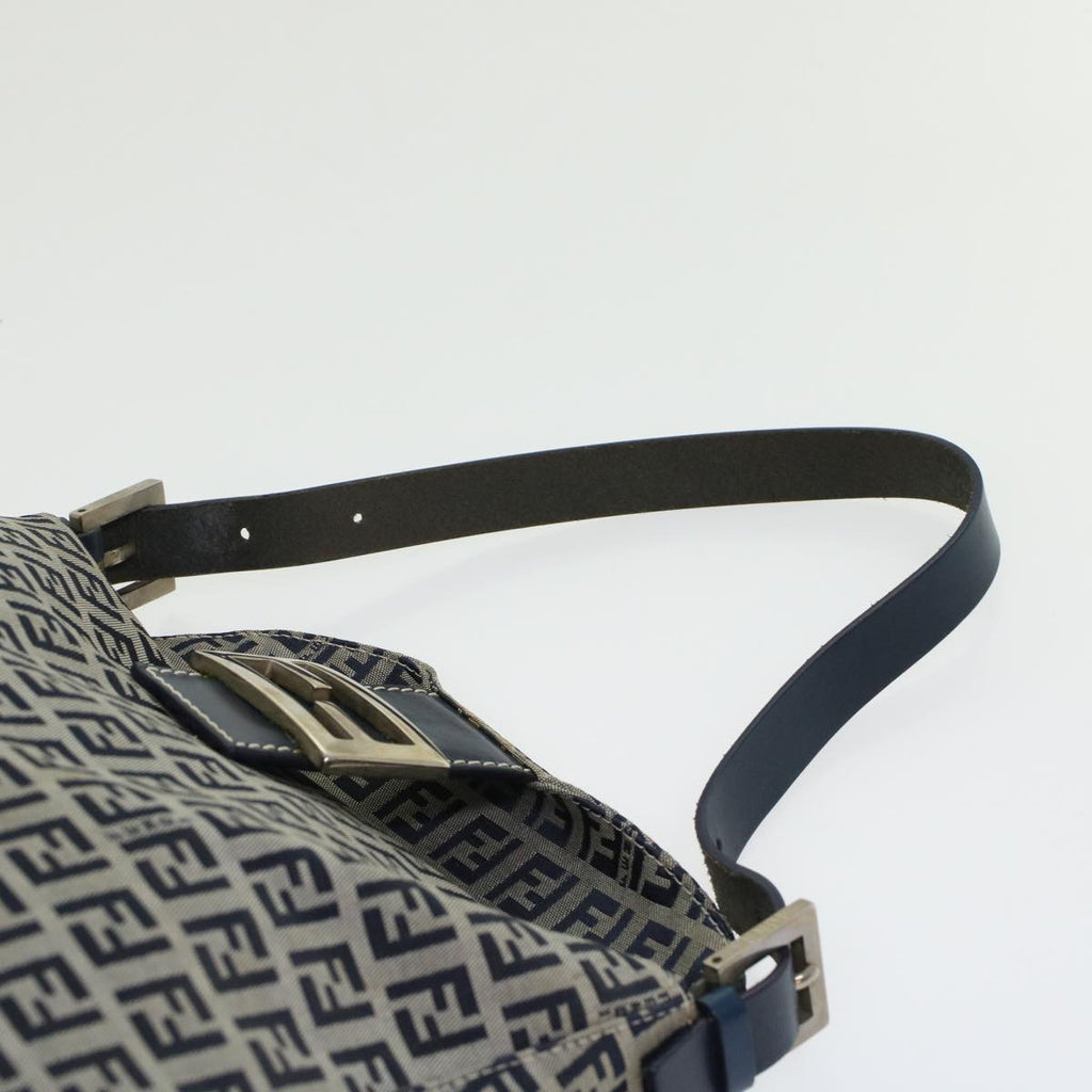 FENDI Zucchino Canvas Mamma Baguette Shoulder Bag Leather Navy 45956
