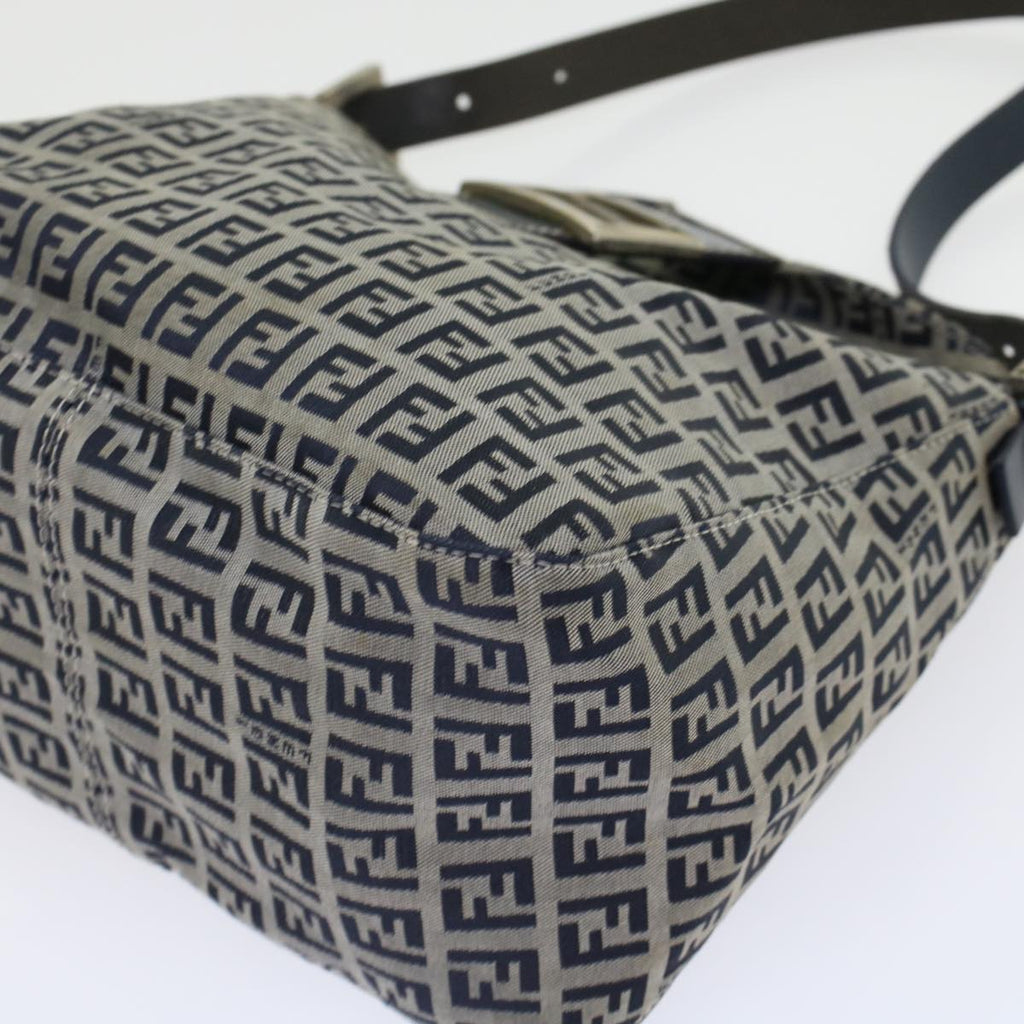 FENDI Zucchino Canvas Mamma Baguette Shoulder Bag Leather Navy 45956