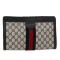 GUCCI GG Canvas Sherry Line Clutch Bag Gray Red Navy