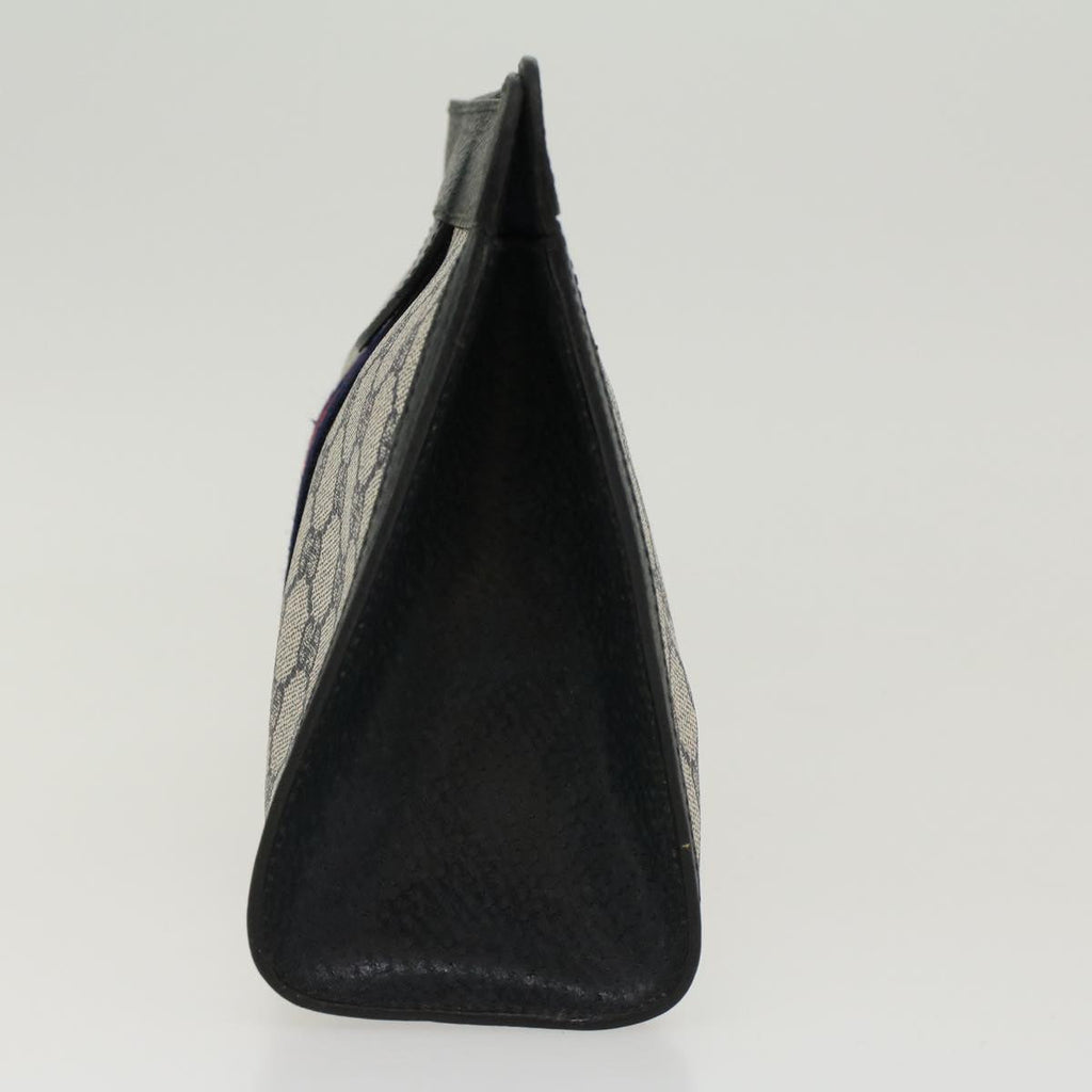 GUCCI GG Canvas Sherry Line Clutch Bag Gray Red Navy