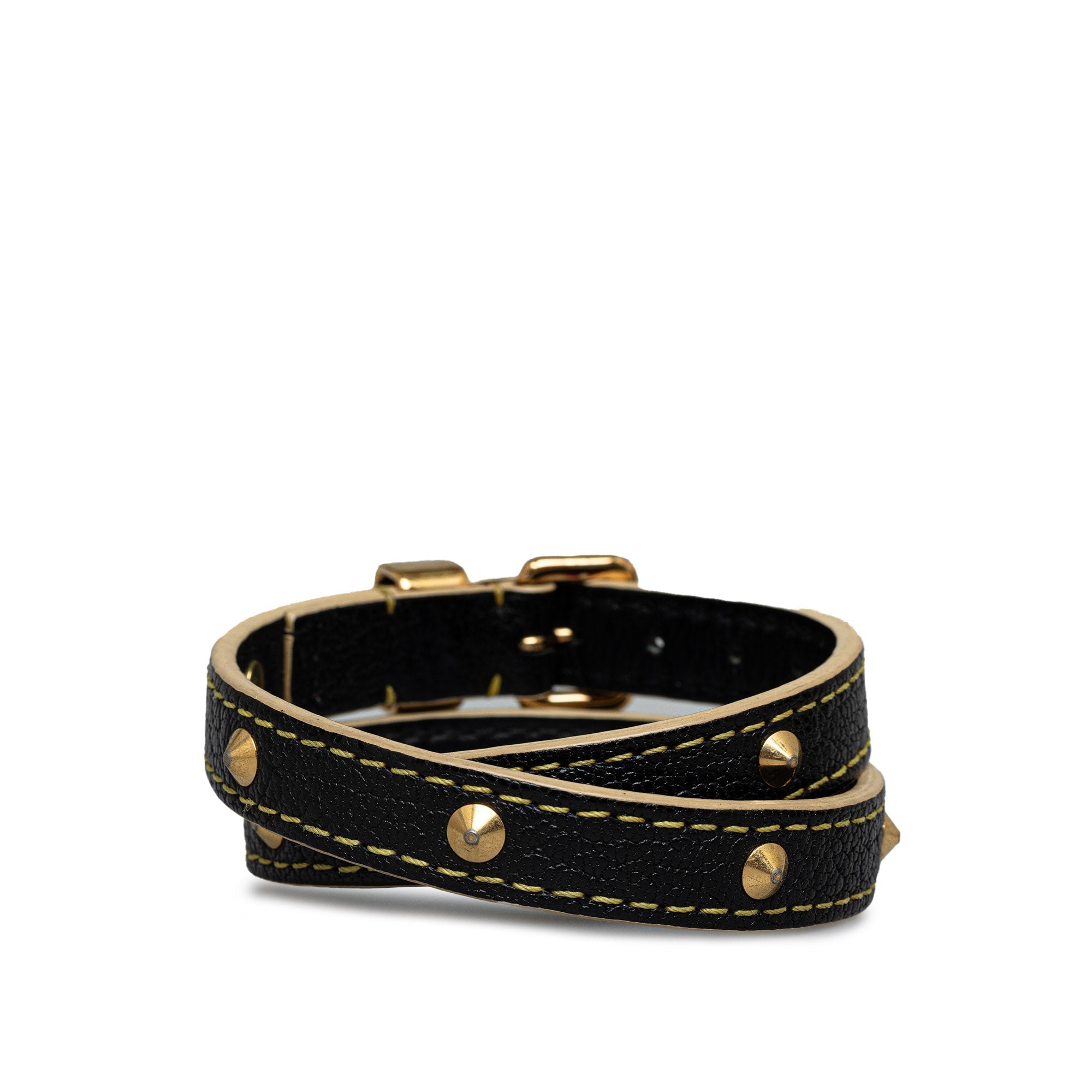 Black Louis Vuitton Studded Suhali Double Wrap Bracelet