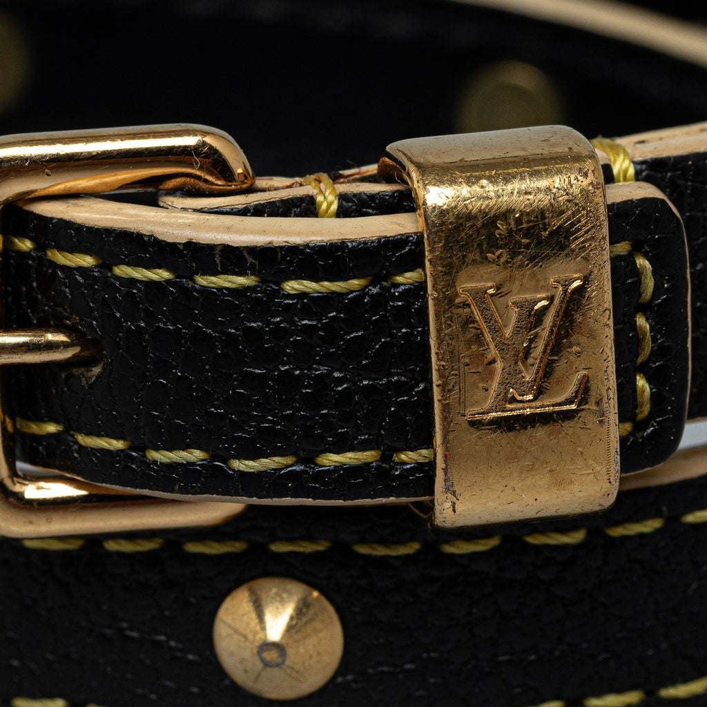 Black Louis Vuitton Studded Suhali Double Wrap Bracelet