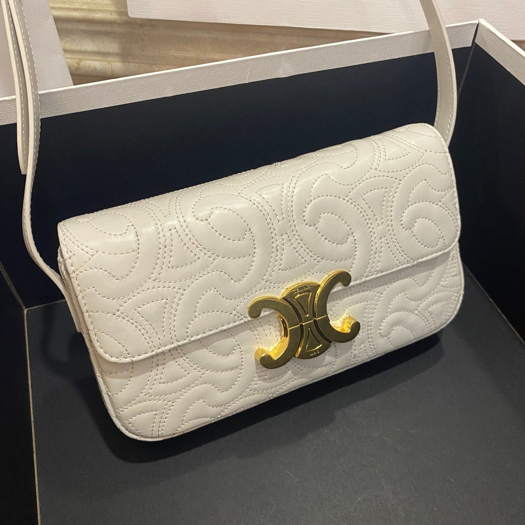 GLAMI Triomphe Shoulder Bag In Quilted Triomphe Lambskin White For Women 8in/20cm 194143EF4.01BC