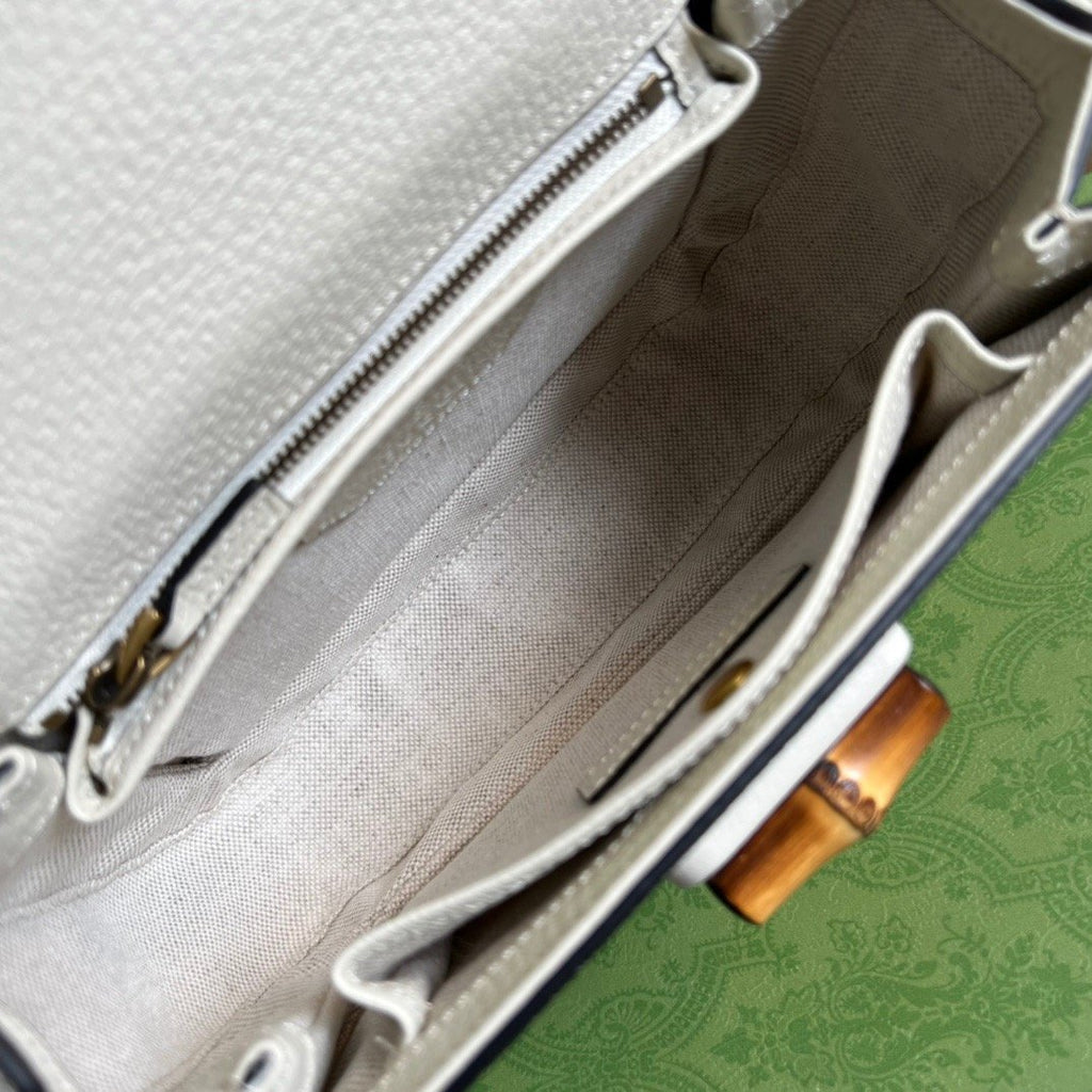 gg Bamboo 1947 Medium  Top Handle Bag White For Women, Women’s Bags 10.2in/26cm gg